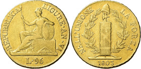 Genova. Repubblica Ligure, 1798-1805 

Da 96 lire anno VI/1803, AV 25,05 g. Pagani 3. MIR 375/3. Friedberg 448. Molto rara. q.BB