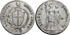Genova. Repubblica Ligure, 1798-1805 

Da 8 lire anno I/1798, AR 33,08 g. Pagani 11. MIR 379/1. Rara. Graffio al dr.. altrimenti q.Spl