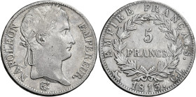 Genova. Napoleone I imperatore, 1805-1814 

Da 5 franchi 1813, AR 24,70 g. Pagani 25. MIR 388/1. Le Franc 307/61. Molto raro. q.BB