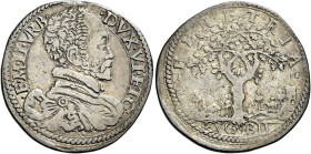 Gubbio. Francesco Maria II della Rovere, 1574-1624 

Testone, AR 9,10 g. F M II VRB – DVX VI ETC Busto corazzato a d. Rv. FERETRIA Grande albero di ...