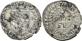 Gubbio. Francesco Maria II della Rovere, 1574-1624 

Da 2 grossi, AR 2,55 g. FRANC MARIA II VRB DVX VI Stemma coronato. Rv. Z / GROS / SI entro coro...