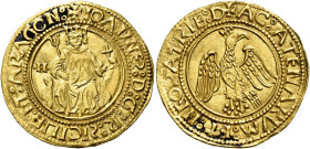 Messina. Giovanni II d’Aragona, 1458-1479 

Reale 1458-1467, AV 3,95 g. IOHANNES D G R SICILIE ET ARAGO Il re, seduto in trono di fronte, con scettr...