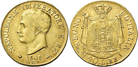 Milano. Napoleone I re d’Italia, 1805-1814 

Da 40 lire 1808, AV 12,84 g. Bordo in rilievo. Pagani 11. MIR 479/2. Friedberg 5. BB