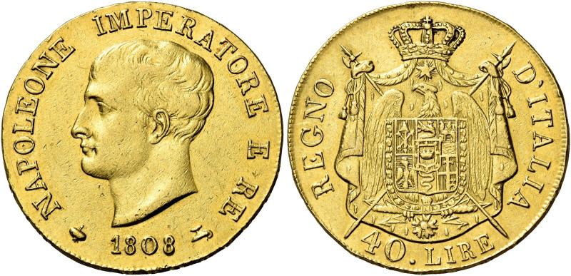 Milano. Napoleone I re d’Italia, 1805-1814 

Da 40 lire 1808, AV 12,87 g. Bord...