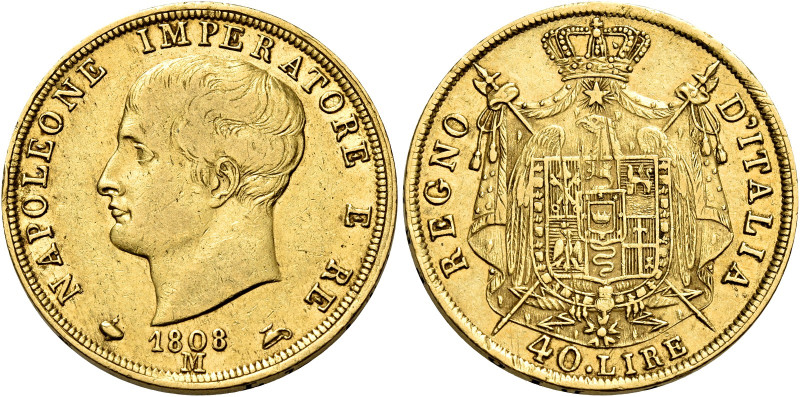 Milano. Napoleone I re d’Italia, 1805-1814 

Da 40 lire 1808, AV 12,83 g. Bord...