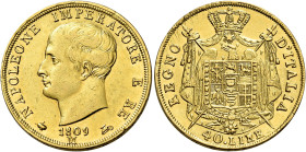 Milano. Napoleone I re d’Italia, 1805-1814 

Da 40 lire 1809, AV 12,85 g. Pagani 12. MIR 488/2. Friedberg 6. Rara. Buon BB