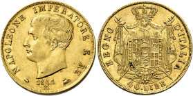 Milano. Napoleone I re d’Italia, 1805-1814 

Da 40 lire 1811, AV 12,85 g. Pagani 14. MIR 488/4. Friedberg 6. Buon BB