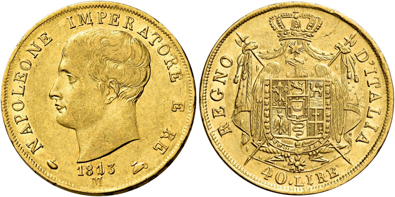 Milano. Napoleone I re d’Italia, 1805-1814 

Da 40 lire 1813, AV 12,85 g. Punt...