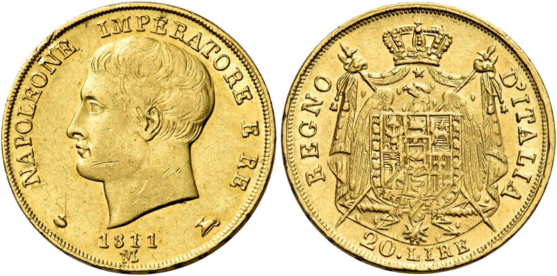 Milano. Napoleone I re d’Italia, 1805-1814 

Da 20 lire 1811, AV 6,42 g. Pagan...