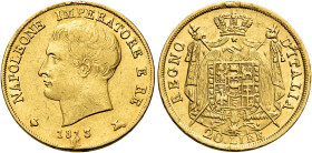 Milano. Napoleone I re d’Italia, 1805-1814 

Da 20 lire 1813, AV 6,40 g. Pagani 23. MIR 489/6. Friedberg 7. Buon BB