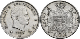 Milano. Napoleone I re d’Italia, 1805-1814 

Da 5 lire 1812, AR 24,86 g. Puntali sagomati. Pagani 30a. MIR 490/5. Davenport 202. Spl