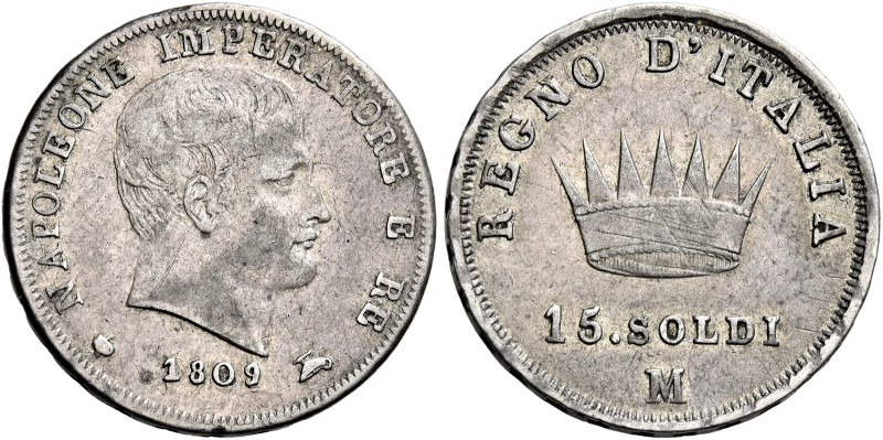 Milano. Napoleone I re d’Italia, 1805-1814 

Da 15 soldi 1809, AR 3,73 g. Paga...