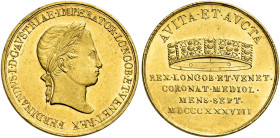 Milano. Ferdinando I d’Asburgo-Lorena imperatore e re, 1835-1848 

Zecchino MDCCCXXXVIII (1838), AV 3,47 g. Crippa 8/B. MIR 522/2. Raro. Colpo sul b...