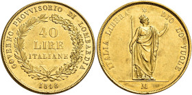 Milano. Governo provvisorio di Lombardia, 1848 

Da 40 lire 1848, AV 12,89 g. Pagani 211. Crippa 1. MIR 525. Friedberg 474. Raro. Spl