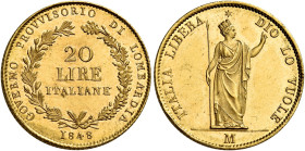 Milano. Governo provvisorio di Lombardia, 1848 

Da 20 lire 1848, AV 6,45 g. Pagani 212. Crippa 2. MIR 526. Friedberg 475. Raro. q.Fdc