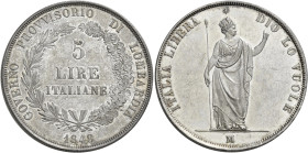 Milano. Governo provvisorio di Lombardia, 1848 

Da 5 lire 1848, AR 24,99 g. Pagani 213. Crippa 3/B. MIR 527/2. Davenport 206. q.Fdc