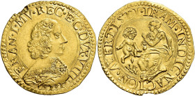 Modena. Francesco I d’Este, 1628-1658 

Da 4 scudi o quadrupla, AV 12,95 g. FRAN I MV REC E C DVX VIII Busto a d.; sotto, nel giro, G F M (Gian Fran...