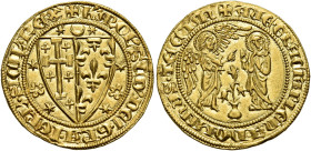 Napoli. Carlo II d’Angiò, 1285-1309 

Saluto, AV 4,47 g. + KAROL’ SCD DEI GRA IERL’ M SICIL REX Stemma bipartito di Gerusalemme e Angiò, circondato ...