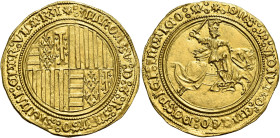 Napoli. Alfonso I d’Aragona, 1442-1458 

Sesquiducato o da un ducato e mezzo, AV 5,31 g. ALFONSVS D G R ARAGO SICILI CITR VLTRA Stemma quadripartito...