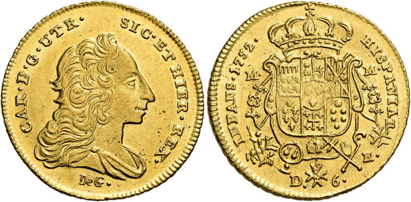 Napoli. Carlo di Borbone, 1734-1759 

Da 6 ducati 1752, AV 8,77 g. CAR D G UTR...