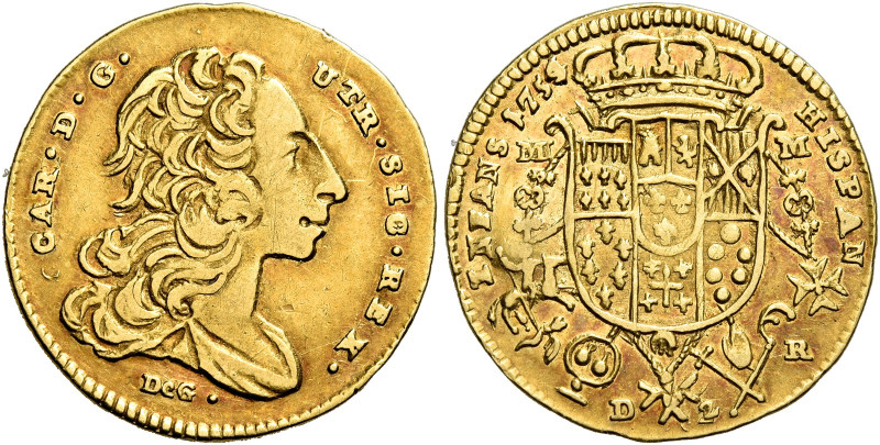 Napoli. Carlo di Borbone, 1734-1759 

Da 2 ducati 1754, AV 2,91 g. CAR D G – U...