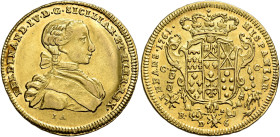 Napoli. Ferdinando IV di Borbone, 1759-1816. I periodo: 1759-1799 

Da 6 ducati 1761, AV 8,77 g. FERDINAND IV D G SICILIAR ET HIER REX Busto a d.; s...