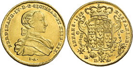 Napoli. Ferdinando IV di Borbone, 1759-1816. I periodo: 1759-1799 

Da 6 ducati 1762, AV 8,79 g. FERDINAND•IV•D•G•SICILIAR•ET HIER•REX Busto a d.; s...