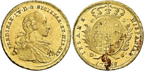Napoli. Ferdinando IV di Borbone, 1759-1816. I periodo: 1759-1799 

Da 6 ducati 1768, AV 8,78 g. FERDINAN IV D G SICIL ET HIER REX Busto a d. Rv. HI...