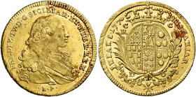 Napoli. Ferdinando IV di Borbone, 1759-1816. I periodo: 1759-1799 

Da 6 ducati 1770, AV 8,83 g. FERDIN IV D G SICILAR ET HIER REX Busto a d.; sotto...