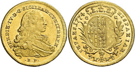 Napoli. Ferdinando IV di Borbone, 1759-1816. I periodo: 1759-1799 

Da 6 ducati 1774, AV 8,84 g. FERDIN IV D G SICILAR ET HIER REX Busto a d.; sotto...