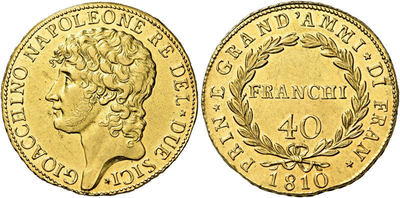 Napoli. Monetazione decimale, 1811-1815 

Da 40 franchi 1810, AV 12,88 g. GIOA...