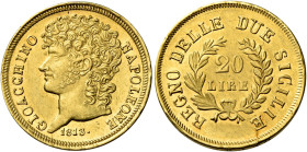Napoli. Monetazione decimale, 1811-1815 

Da 20 lire 1813, AV 6,43 g. Rami corti. Pagani 56f. Pannuti-Riccio 10. MIR 440. Friedberg 860. Rara. Tracc...