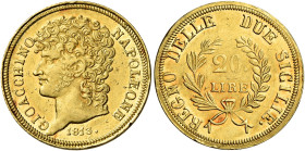 Napoli. Monetazione decimale, 1811-1815 

Da 20 lire 1813, AV 6,43 g. Rami medi. Pagani 56d. Pannuti-Riccio 10. MIR 440. Friedberg 860. Rara. q.Spl