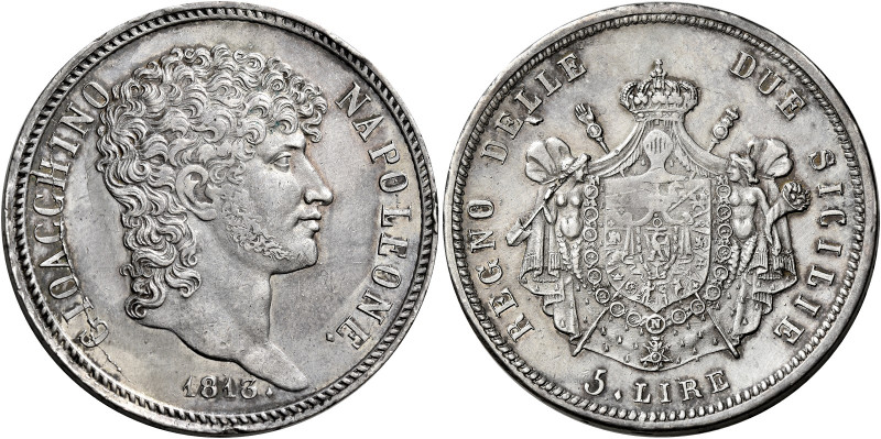 Napoli. Monetazione decimale, 1811-1815 

Da 5 lire 1813, AR 24,90 g. Pagani 5...