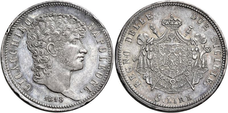 Napoli. Monetazione decimale, 1811-1815 

Da 5 lire 1813, AR 24,88 g. Pagani 5...