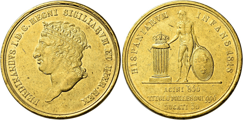 Napoli. Ferdinando I di Borbone, 1816-1825 

Da 30 ducati 1818, AV 37,84 g. Pa...