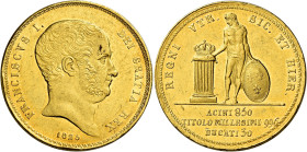 Napoli. Francesco I di Borbone, 1825-1830 

Da 30 ducati 1825, AV 37,81 g. Pagani 103. Pannuti-Riccio 1. MIR 472. Friedberg 862. Molto rara. Colpi s...