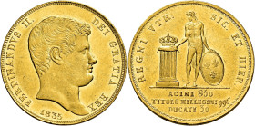 Napoli. Ferdinando II di Borbone, 1830-1859 

Da 30 ducati 1835, AV 37,84 g. Pagani 132. Pannuti-Riccio 3. MIR 484/2. Friedberg 866. Rarissima. Segn...