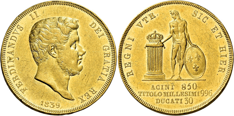 Napoli. Ferdinando II di Borbone, 1830-1859 

Da 30 ducati 1839, AV 37,85 g. P...