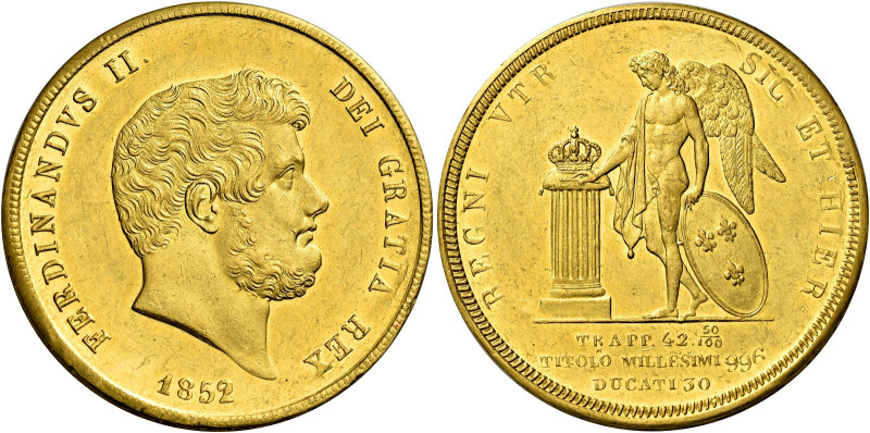 Napoli. Ferdinando II di Borbone, 1830-1859 

Da 30 ducati 1852, AV 37,75 g. P...