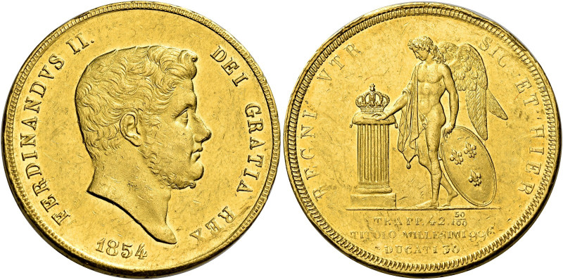 Napoli. Ferdinando II di Borbone, 1830-1859 

Da 30 ducati 1854, AV 37,83 g. P...