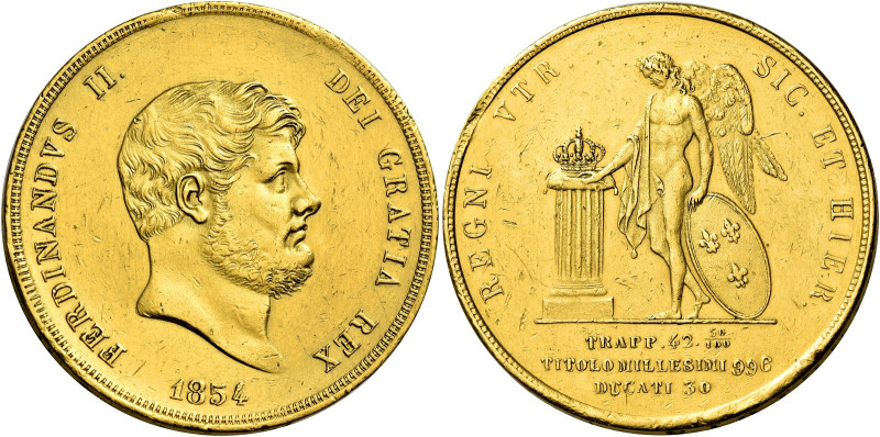 Napoli. Ferdinando II di Borbone, 1830-1859 

Da 30 ducati 1854, AV 37,84 g. P...