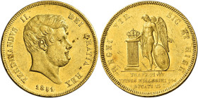 Napoli. Ferdinando II di Borbone, 1830-1859 

Da 15 ducati 1851 (1 su 0), AV 18,90 g. Pagani 154. MIR 491/4. Pannuti-Riccio 22. Friedberg 867. Rara....