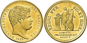 Napoli. Ferdinando II di Borbone, 1830-1859 

Da 6 ducati 1833, AV 7,55 g. Pagani 160. Pannuti Riccio 27. MIR 492/1. Friedberg 868. Rara. q.Fdc