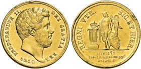 Napoli. Ferdinando II di Borbone, 1830-1859 

Da 6 ducati 1840, AV 7,57 g. Pagani 162. Pannuti-Riccio 29. MIR 493. Friedberg 868. Bordo irregolare e...