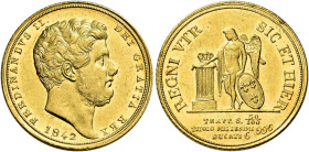 Napoli. Ferdinando II di Borbone, 1830-1859 

Da 6 ducati 1842, AV 7,57 g. Testa adulta barbuta. Pagani 163. MIR 494. Pannuti Riccio 30. Friedberg 8...