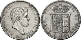 Napoli. Ferdinando II di Borbone, 1830-1859 

Piastra 1849, AR 27,43 g. Pagani 212. Pannuti-Riccio 76. MIR 501/12. Rarissima. Buon BB