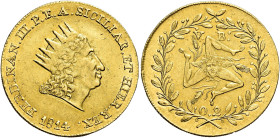 Palermo. Ferdinando III di Borbone, 1816-1825 

Doppia oncia 1814, AV 8,83 g. FERDINAN III P F A SICILIAR ET HIER REX Testa radiata a d., sotto, nel...