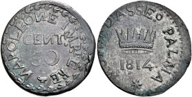 Palmanova. Napoleone I imperatore, 1805-1814 

Assedio austriaco dal 26 ottobre 1813 al 20 aprile 1814. Da 50 centesimi 1814, Mist. 10,84 g. Pagani ...