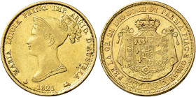 Parma. Maria Luigia d’Austria, 1815-1847 

Da 40 lire 1821 Milano, AR 12,81 g. Pagani2. MIR 1091/2. Friedberg 933. Molto rara. BB
